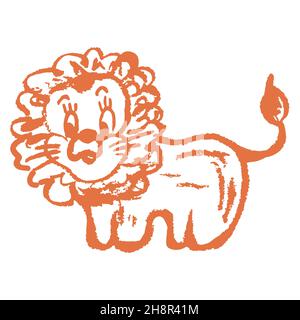 Lion. Icon in hand draw style. Drawing with wax crayons, colored chalk, children's creativity. Sign, symbol, pin Stock Vector