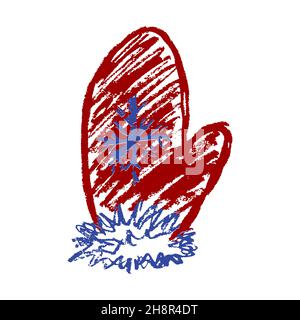 Mitten. Icon in hand draw style. Drawing with wax crayons, colored chalk, children's creativity. Vector illustration. Sign, symbol, pin, sticker Stock Vector