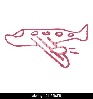 Plane. Icon in hand draw style. Drawing with wax crayons, colored chalk, children's creativity. Sign, symbol Stock Vector