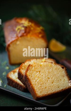 Delicious homemade lemon loaf (pound) cake, close up Stock Photo