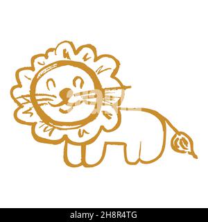 Lion. Icon in hand draw style. Drawing with wax crayons, colored chalk, children's creativity. Sign, sticker (2) Stock Vector