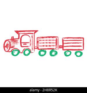 Locomotive. Icon in hand draw style. Drawing with wax crayons, colored chalk, children's creativity. Vector illustration. Sign, symbol, pin, sticker Stock Vector