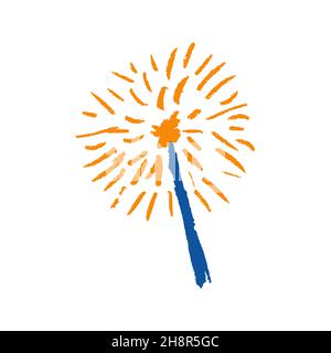 Sparkler. Icon in hand draw style. Drawing with wax crayons, colored chalk, children's creativity. Vector illustration. Sign, symbol, pin, sticker Stock Vector