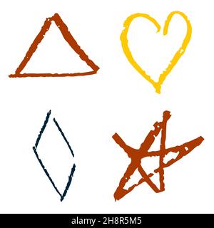 Icon in hand draw style. Geometric shapes. Drawing with wax crayons, colored chalk, children's creativity. Vector illustration. Sign Stock Vector