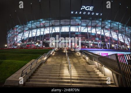 WARSAW, POLAND - NOVEMBER 15, 2021: FIFA WORLD CUP 2022 QUALIFYING ROUND MATCH POLAND - HUNGARY 1:2. PGE Narodowy stadium before the match. Stock Photo