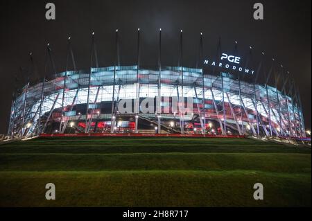 WARSAW, POLAND - NOVEMBER 15, 2021: FIFA WORLD CUP 2022 QUALIFYING ROUND MATCH POLAND - HUNGARY 1:2. PGE Narodowy stadium before the match. Stock Photo