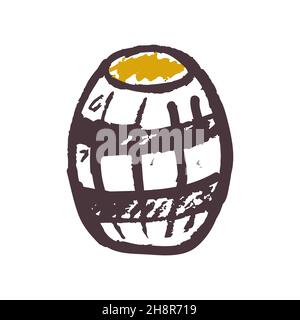 Barrel. Icon in hand draw style. Drawing with wax crayons, colored chalk, children's creativity. Vector illustration. Sign, symbol, pin, sticker Stock Vector