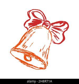 Bell. Icon in hand draw style. Drawing with wax crayons, colored chalk, children's creativity. Vector illustration. Sign, symbol, pin, sticker Stock Vector