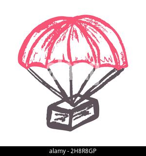 Flying ball. Icon in hand draw style. Drawing with wax crayons, colored chalk, children's creativity. Vector illustration. Sign, symbol Stock Vector