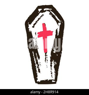 Coffin. Icon in hand draw style. Drawing with wax crayons, colored chalk, children's creativity. Vector illustration. Sign, symbol, pin, sticker Stock Vector