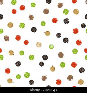 Black, green, white, and pink peppercorns. Vector seamless pattern Stock Vector