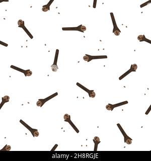 Dried cloves on a white background. Vector seamless pattern Stock Vector