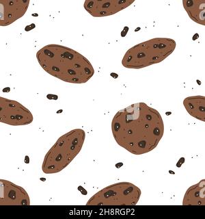 Double hocolate chip cookies on white background. Vector seamless pattern Stock Vector