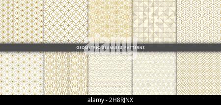 Set of geometric seamless pattern with gold lines elegant background modern stylish Stock Vector