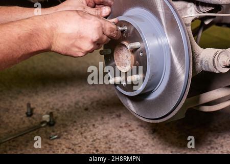 Changing brake rotor disc on a car Stock Photo - Alamy