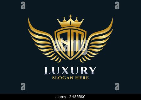 Luxury royal wing Letter AM crest Gold color Logo vector, Victory logo, crest logo, wing logo, vector logo . Stock Vector
