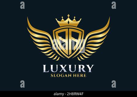 Luxury royal wing Letter BR crest Gold color Logo vector, Victory logo, crest logo, wing logo, vector logo . Stock Vector