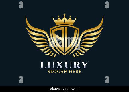 Luxury royal wing Letter BU crest Gold color Logo vector, Victory logo, crest logo, wing logo, vector logo . Stock Vector