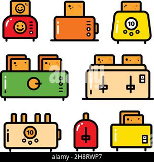 Toaster color icons set. Premium pictogram in trendy simple style collection. Toaster pixel perfect vector logos isolated on a white. Stock Vector