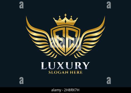 Luxury royal wing Letter EE crest Gold color Logo vector, Victory logo, crest logo, wing logo, vector logo . Stock Vector