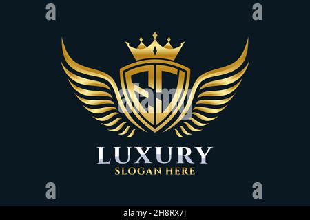 Luxury royal wing Letter EJ crest Gold color Logo vector, Victory logo, crest logo, wing logo, vector logo . Stock Vector