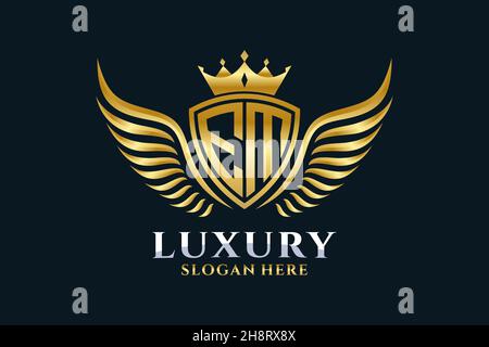 Luxury royal wing Letter EM crest Gold color Logo vector, Victory logo, crest logo, wing logo, vector logo . Stock Vector