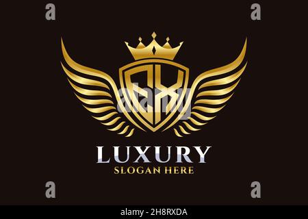 Luxury royal wing Letter EX crest Gold color Logo vector, Victory logo, crest logo, wing logo, vector logo . Stock Vector