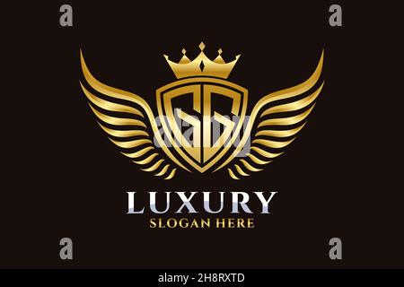 Luxury royal wing Letter GG crest Gold color Logo vector, Victory logo, crest logo, wing logo, vector logo . Stock Vector