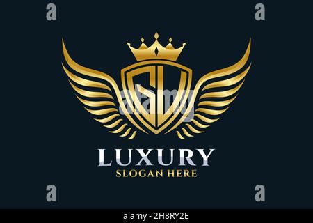 Luxury royal wing Letter GU crest Gold color Logo vector, Victory logo, crest logo, wing logo, vector logo . Stock Vector