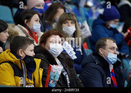 Saint Petersburg, Russia. 01st Dec, 2021. Fans of SKA Saint Petersburg seen during the 2021-22 KHL Regular season of the Kontinental Hockey League between SKA Saint Petersburg and Dinamo Minsk at the Ice Sports Palace. Final score; SKA Saint Petersburg 2:1 Dinamo Minsk. Credit: SOPA Images Limited/Alamy Live News Stock Photo