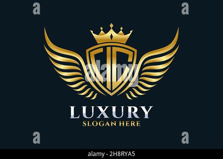 Luxury royal wing Letter IC crest Gold color Logo vector, Victory logo, crest logo, wing logo, vector logo . Stock Vector
