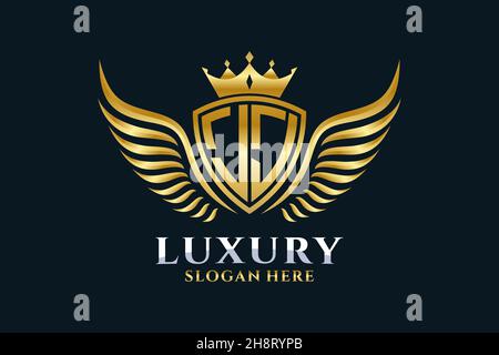 Luxury royal wing Letter JJ crest Gold color Logo vector, Victory logo, crest logo, wing logo, vector logo . Stock Vector