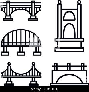 Vector bridge icon set. Various bridges, outline icons. Line with editable stroke Stock Vector