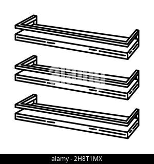 Floating Wall Shelves Part of Furniture and Home Decoration Hand Drawn Icon Set Vector. Stock Vector