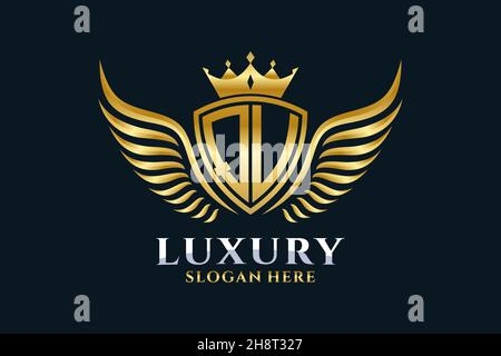 Luxury royal wing Letter QU crest Gold color Logo vector, Victory logo, crest logo, wing logo, vector logo . Stock Vector