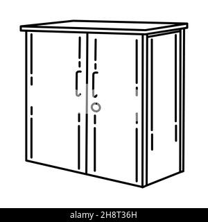 Lower Cabinet Part of Furniture and Home Equipment Hand Drawn Icon Set Vector. Stock Vector
