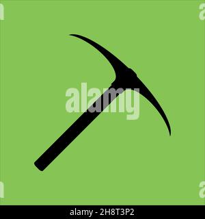 Pickaxe, Pickaxe icon isolated. green background. Stock Vector