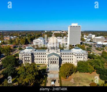 Jackson, MS - October 16, 2021: The Mississippi State Capitol Building in downtown Jackson, MS Stock Photo