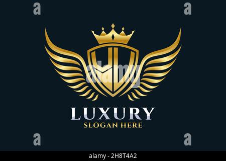 Luxury royal wing Letter VU crest Gold color Logo vector, Victory logo, crest logo, wing logo, vector logo . Stock Vector