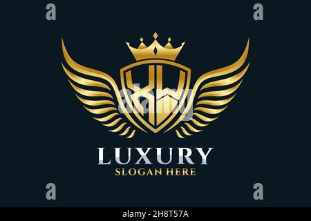 Luxury royal wing Letter XW crest Gold color Logo vector, Victory logo, crest logo, wing logo, vector logo . Stock Vector