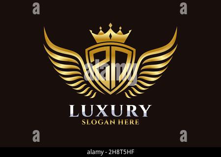 Luxury royal wing Letter ZN crest Gold color Logo vector, Victory logo, crest logo, wing logo, vector logo . Stock Vector