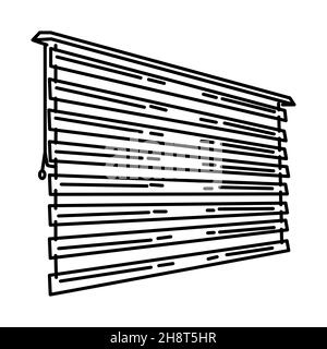Window Blinds Part of Furniture and Home Interior Hand Drawn Icon Set Vector. Stock Vector