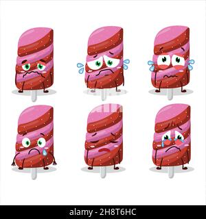 Gummy candy strawberry cartoon character with sad expression. Vector illustration Stock Vector