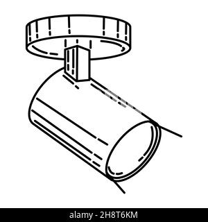 Single Spotlight Part of Furniture and Home Tools Design Hand Drawn Icon Set Vector. Stock Vector