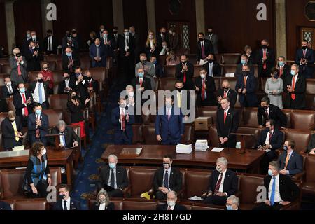 Washington, United States. 02nd Dec, 2021. Some members of Congress applaud as Rep. Paul Gosar, R-AZ, (R-C) and Sen. Ted Cruz, R-TX, (C) object to the certification of Arizona's Electoral College votes during a joint session of Congress at the U.S. Capitol in Washington, DC, on Wednesday, January 6, 2021. Congress split into two sessions to debate the issue as demonstrators stormed the building. Photo by Pat Benic/UPI Credit: UPI/Alamy Live News