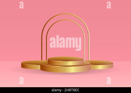 gradient gold podium on pink background. vector design, abstract Stock Vector
