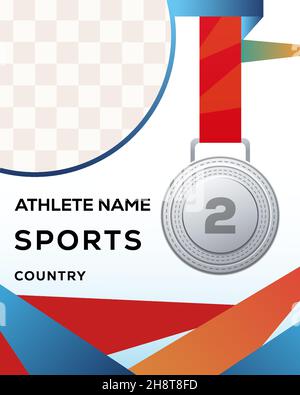 template Olympics banner for the second champion with the silver medal. vector design. with transparent background for athlete photo Stock Vector