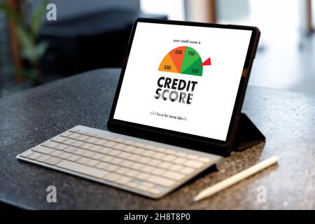 CREDIT SCORE (Businessman Checking Credit Score Online and Financial payment Rating Budget Money) Stock Photo