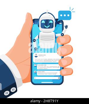 Smartphone with Chat Bot Speak in Bubble on Screen Stock Vector