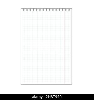 blank checkered plaid sheet, notepad page with ring holes. Stock Vector
